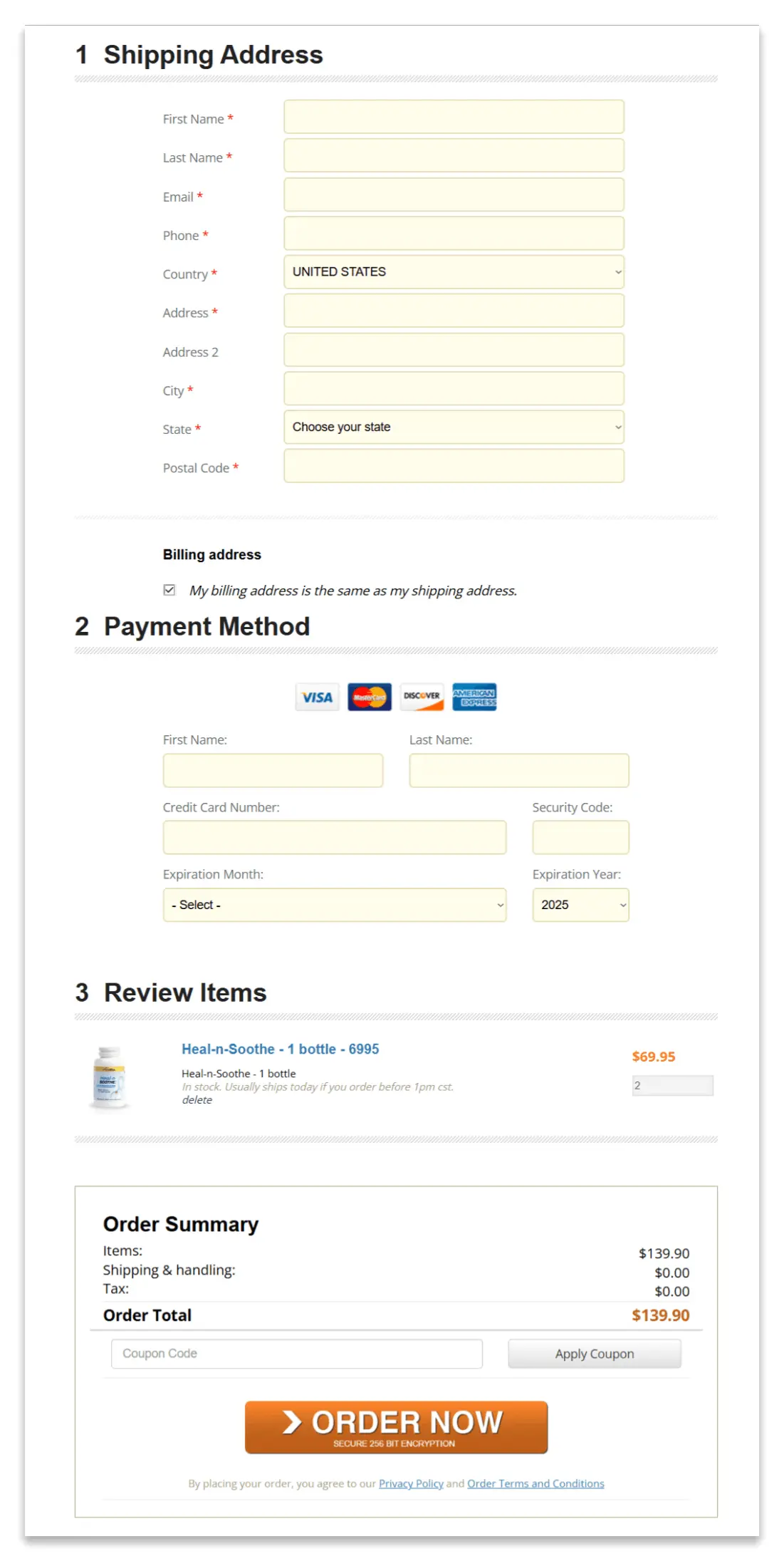 Heal-n-Soothe Secure Checkout Page
